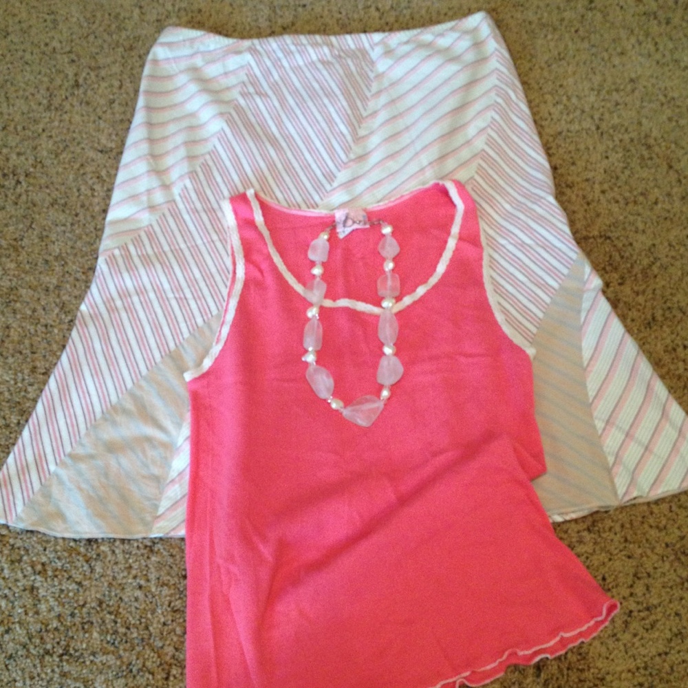 Urban Outfitters Skirt Contrasting Stripe Trumpet Skirt Pink Tan